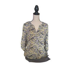 Croft Barrow Womens Medium Top Paisley 3/4 Sleeves Split Neck Retro